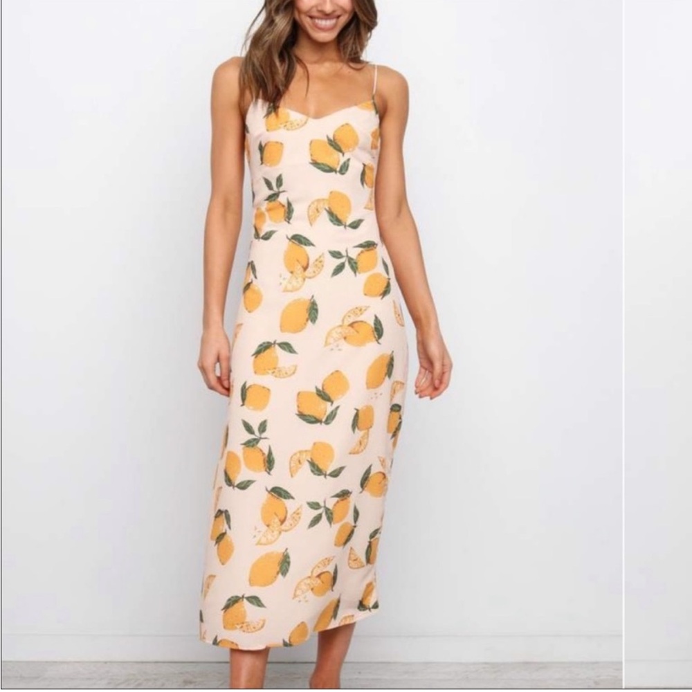 Petal & Pup Peach Print Midi Dress - Yellow & Cream